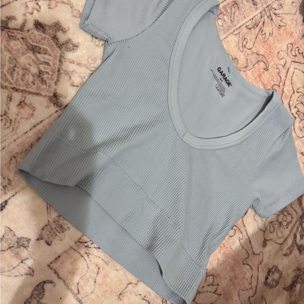 Garage Sky Blue Ribbed Crop Top